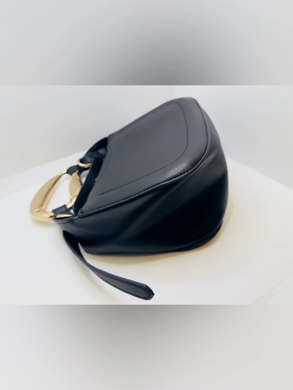 Fashionable Black Faux Leather Mini Hobo with Gold Handle